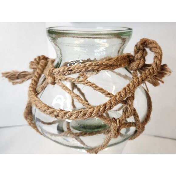 BoHo Decorative Hemp Rope Glass Vase Hydroponics Planter Green Plant Candle Seas - Picture 2 of 8
